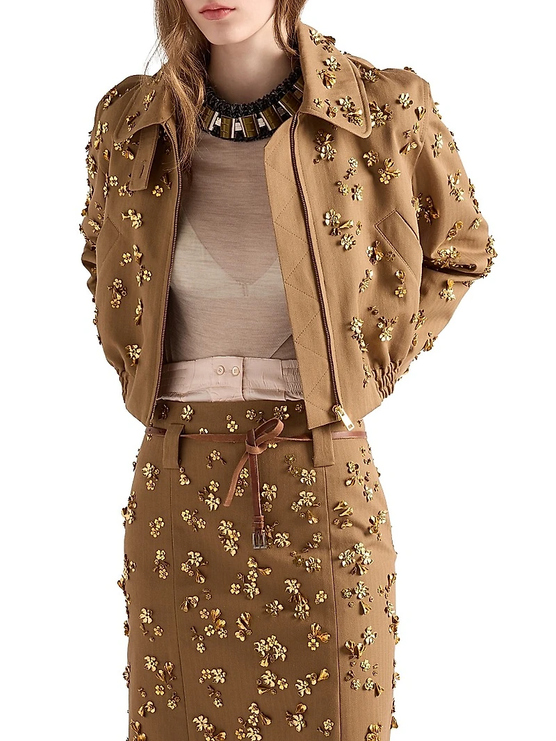 Embroidered Chevron Blouson Jacket