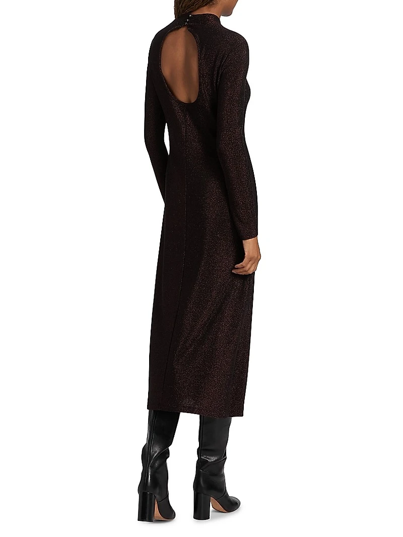 Jewell Metallic Knit Open-Back Midi-Dress