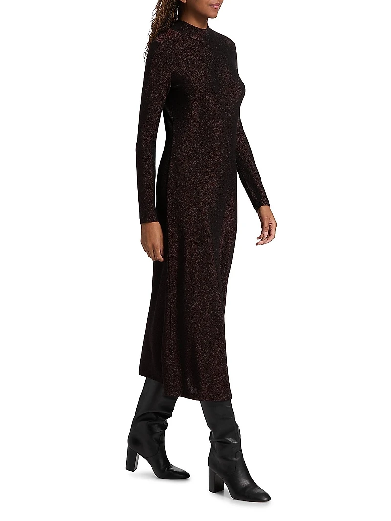 Jewell Metallic Knit Open-Back Midi-Dress
