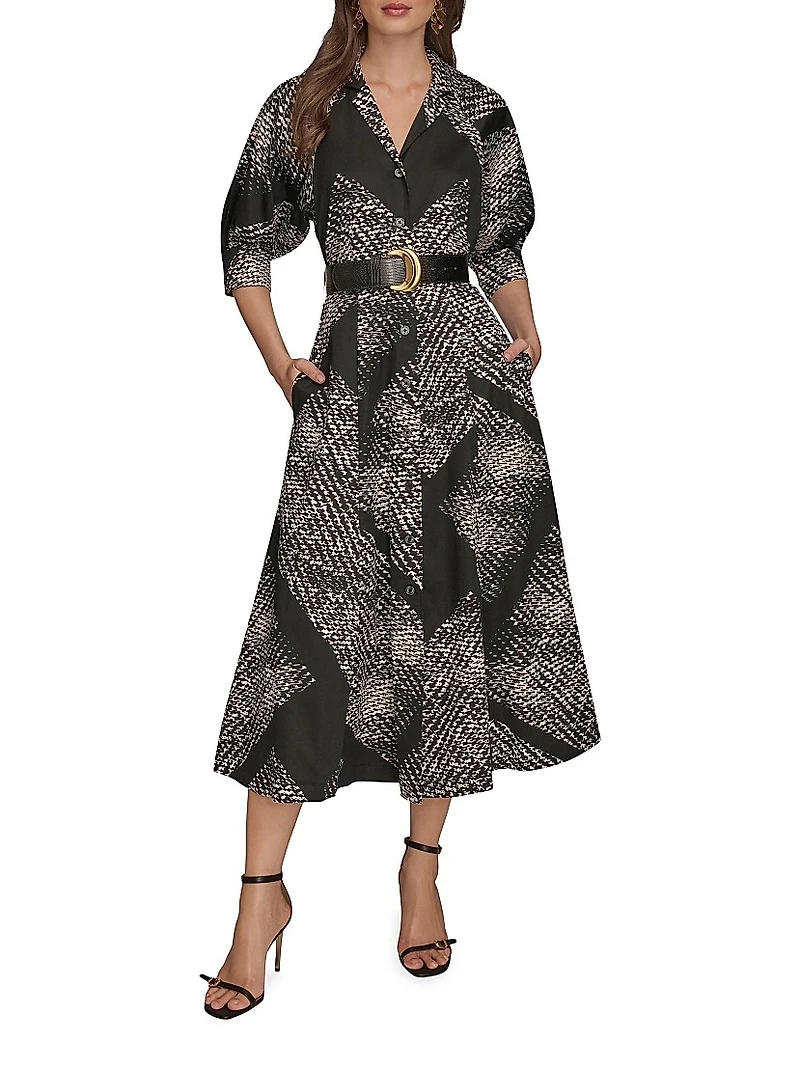 Printed Sateen Midi-Shirtdress