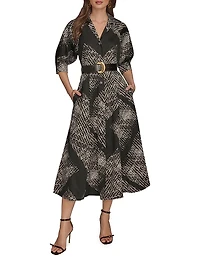 Printed Sateen Midi-Shirtdress