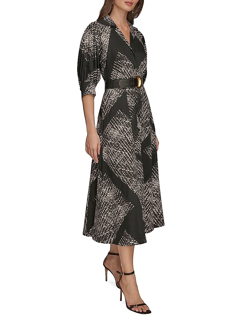 Printed Sateen Midi-Shirtdress