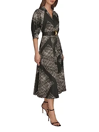 Printed Sateen Midi-Shirtdress