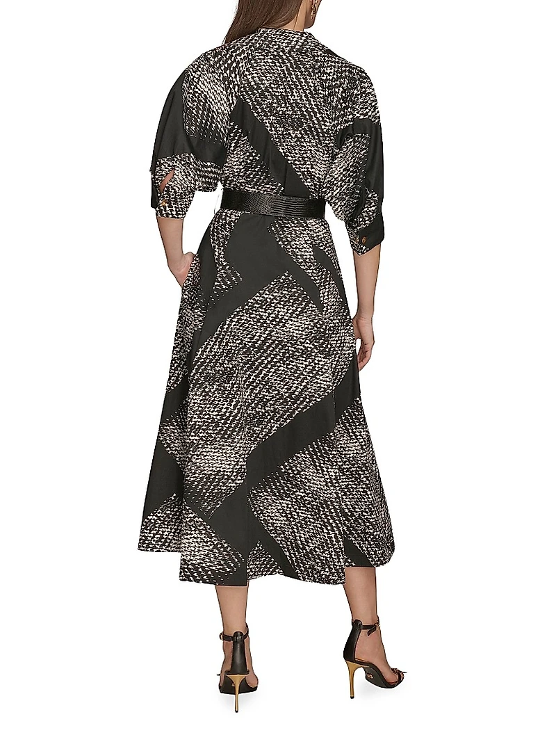 Printed Sateen Midi-Shirtdress