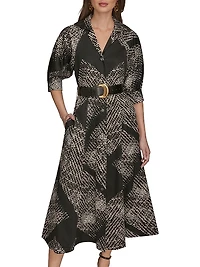 Printed Sateen Midi-Shirtdress