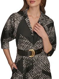 Printed Sateen Midi-Shirtdress