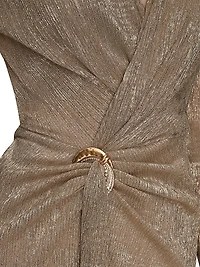 Metallic Crinkle-Knit Embellished Wrap-Style Gown