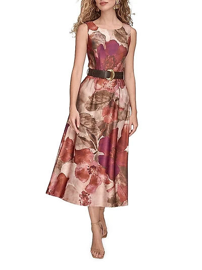 Floral A-Line Midi-Dress