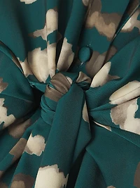 Abstract-Print Gathered Stretch-Satin Midi Shirtdress