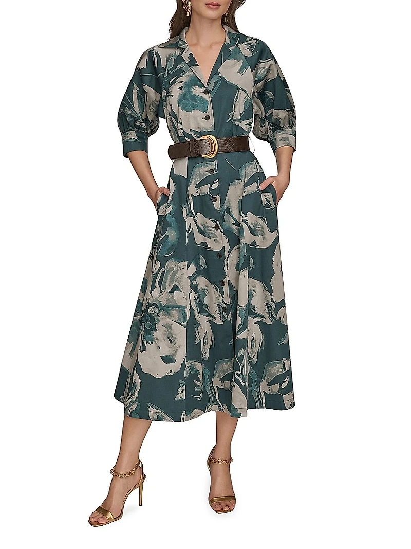 Floral Belted Midi-Shirtdress