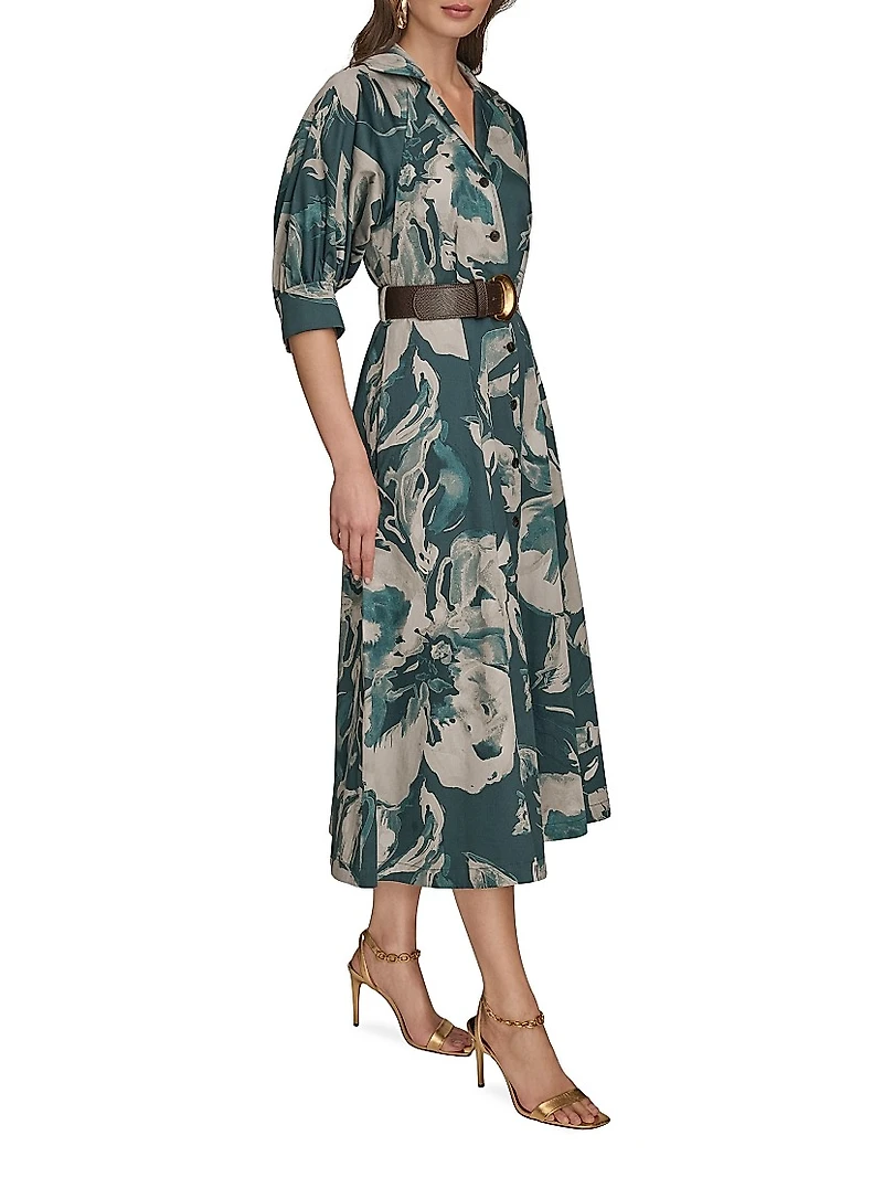 Floral Belted Midi-Shirtdress