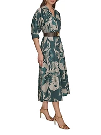Floral Belted Midi-Shirtdress