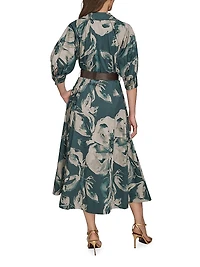Floral Belted Midi-Shirtdress