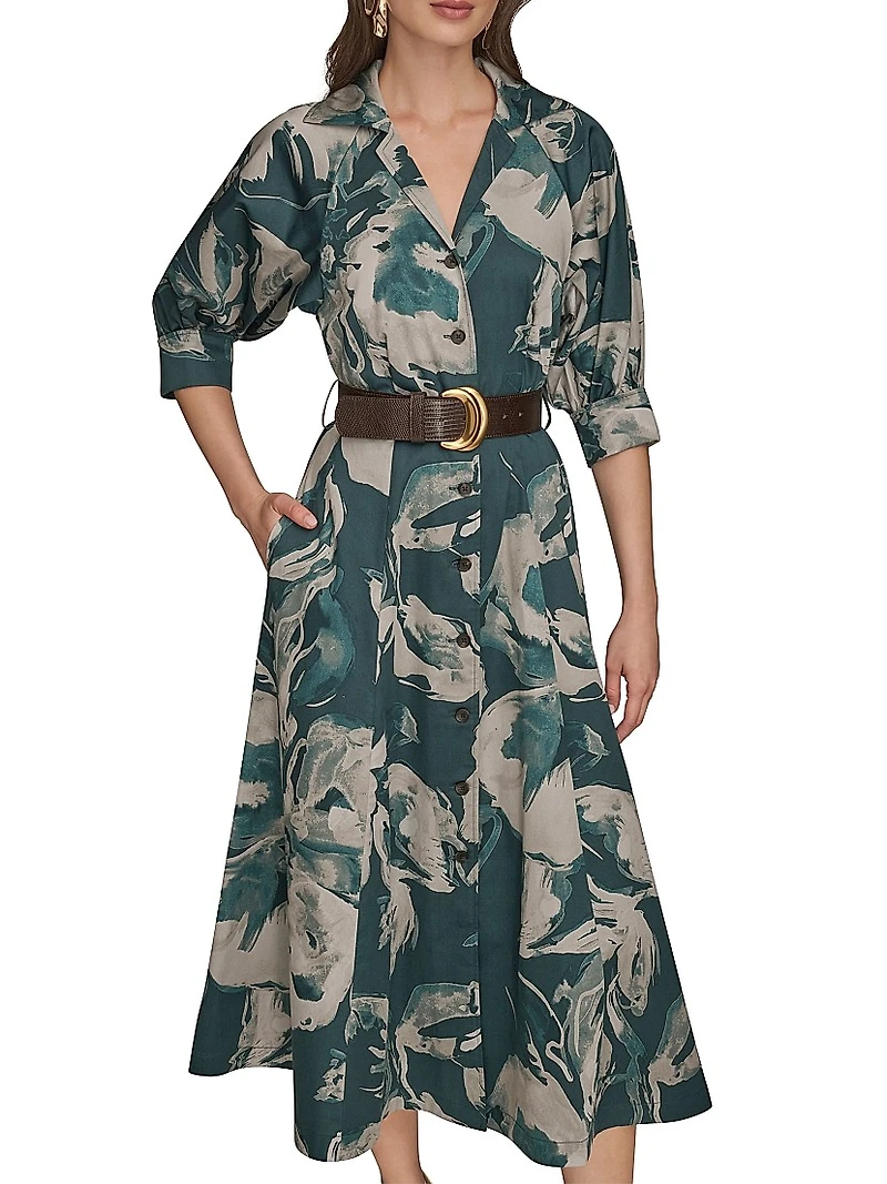 Floral Belted Midi-Shirtdress