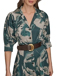 Floral Belted Midi-Shirtdress