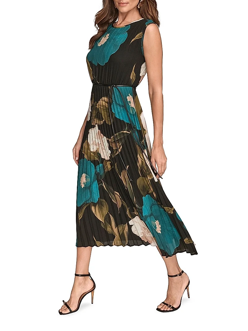 Pleated Stretch-Chiffon A-Line Midi-Dress