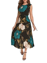 Pleated Stretch-Chiffon A-Line Midi-Dress