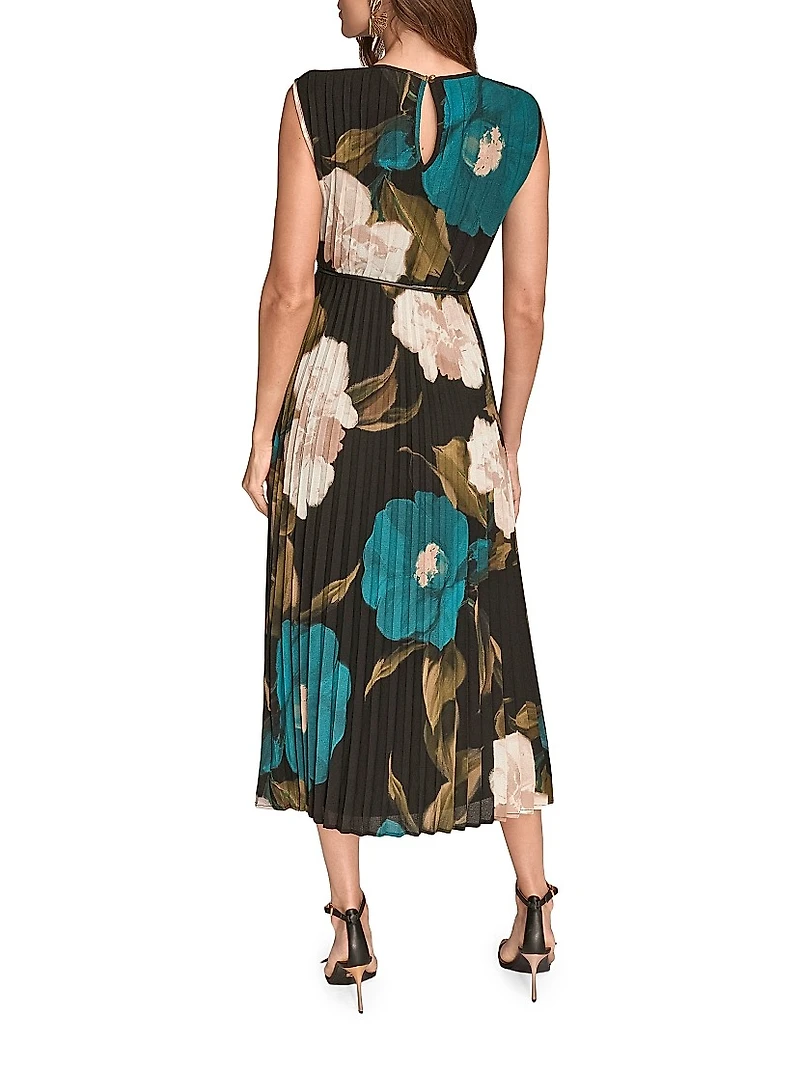 Pleated Stretch-Chiffon A-Line Midi-Dress