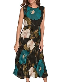 Pleated Stretch-Chiffon A-Line Midi-Dress