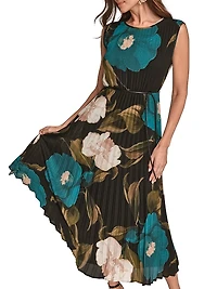 Pleated Stretch-Chiffon A-Line Midi-Dress