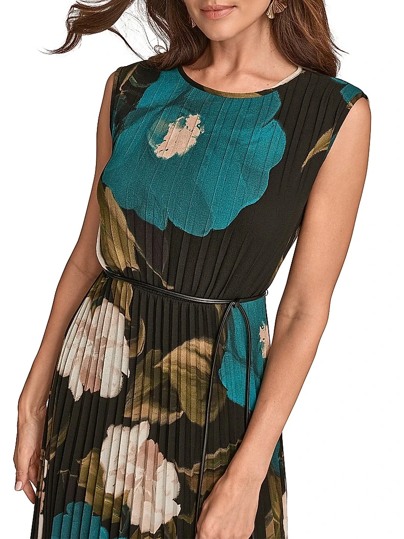 Pleated Stretch-Chiffon A-Line Midi-Dress