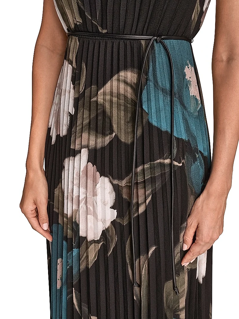 Pleated Stretch-Chiffon A-Line Midi-Dress