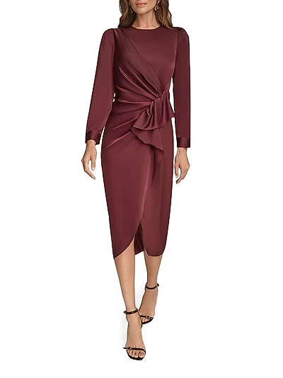 Draped Satin Wrap-Style Dress
