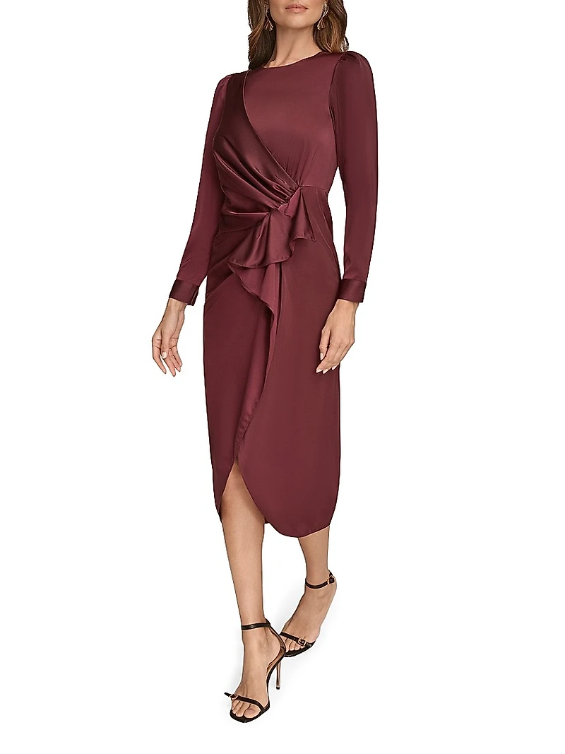 Draped Satin Wrap-Style Dress