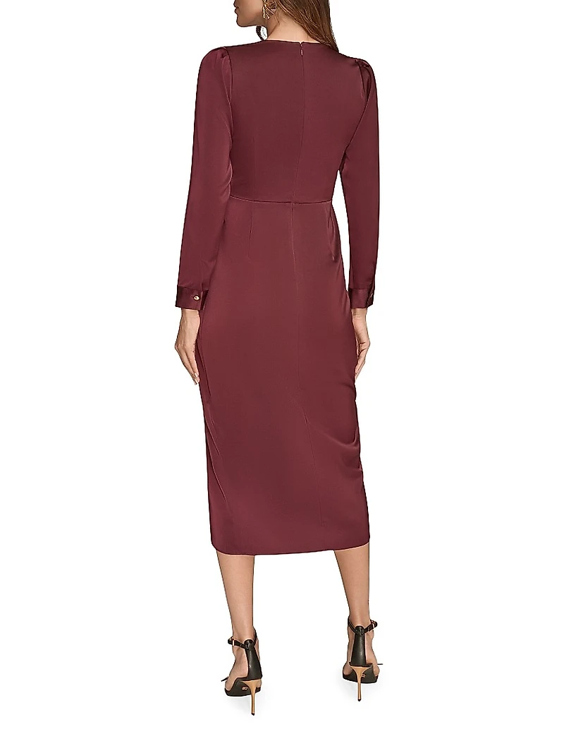 Draped Satin Wrap-Style Dress