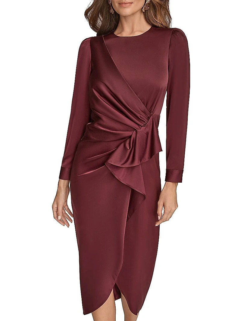 Draped Satin Wrap-Style Dress