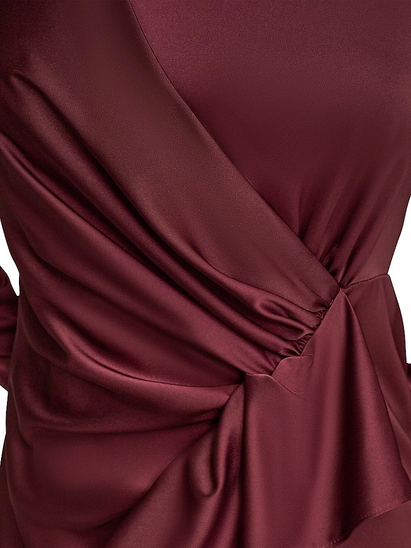 Draped Satin Wrap-Style Dress