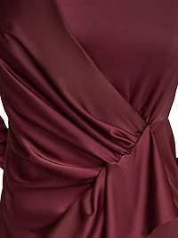 Draped Satin Wrap-Style Dress