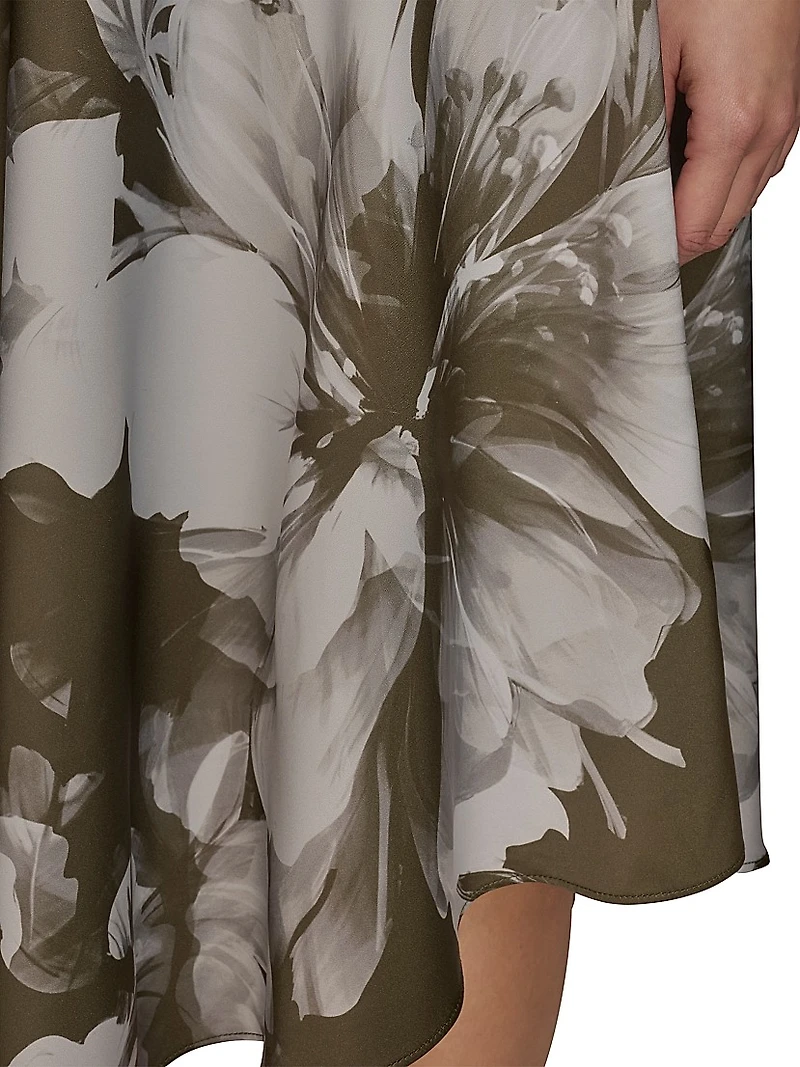 Floral Stretch-Satin Cowlneck Midi-Dress