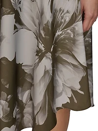 Floral Stretch-Satin Cowlneck Midi-Dress