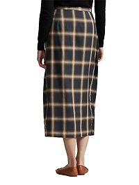 Plaid Tie-Front Buttoned Pencil Skirt