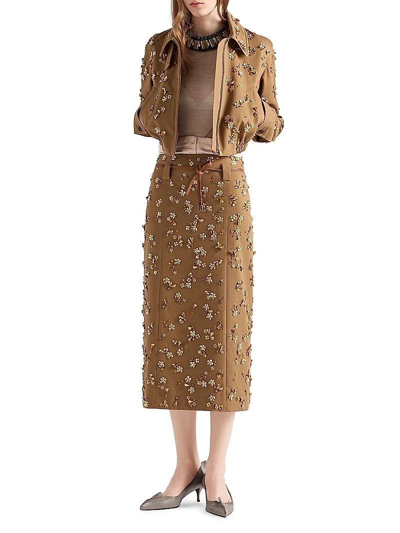 Embroidered Chevron Midi Skirt