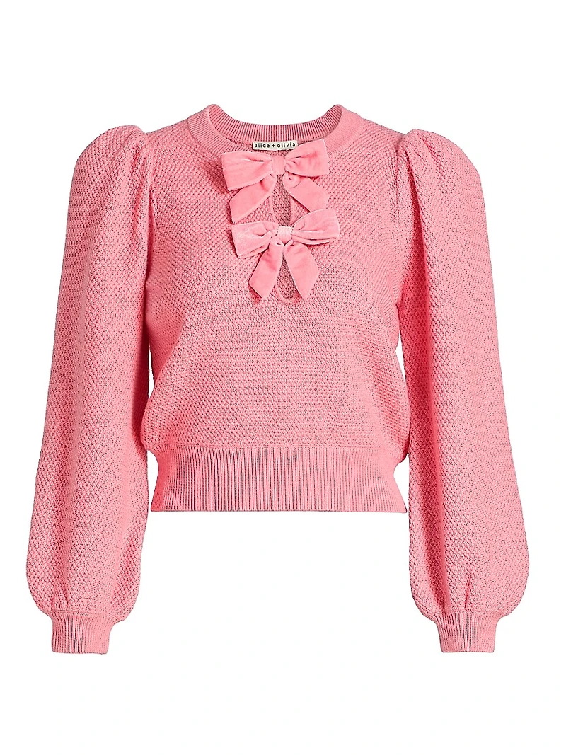 Doris Bow Puff-Sleeve Sweater