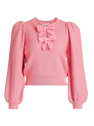 Doris Bow Puff-Sleeve Sweater