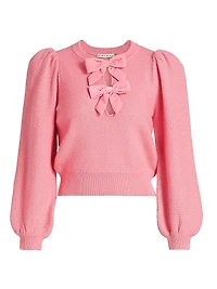 Doris Bow Puff-Sleeve Sweater