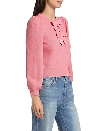 Doris Bow Puff-Sleeve Sweater