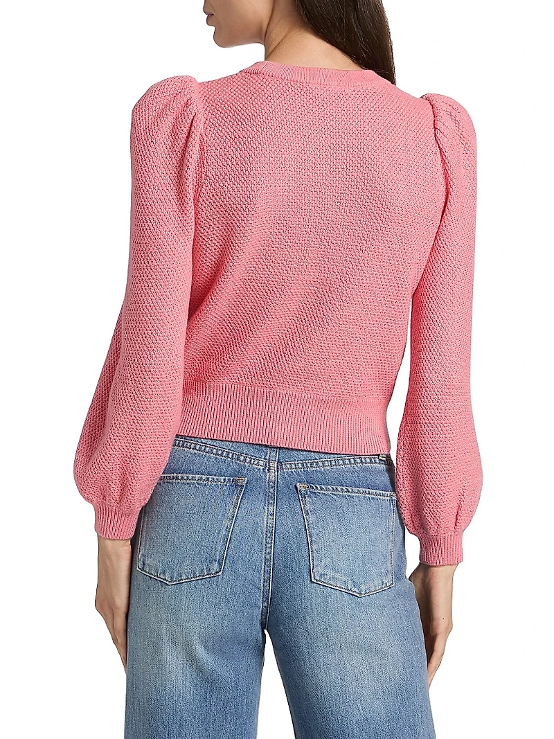 Doris Bow Puff-Sleeve Sweater