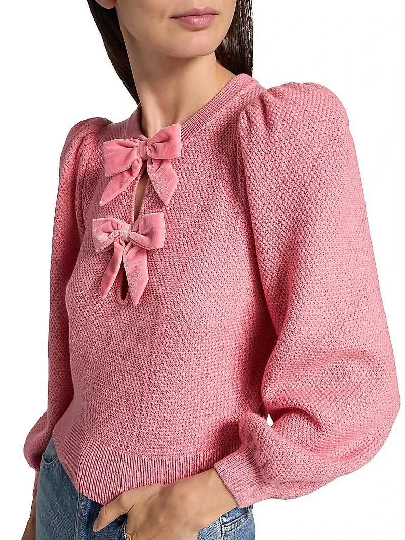 Doris Bow Puff-Sleeve Sweater