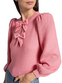 Doris Bow Puff-Sleeve Sweater