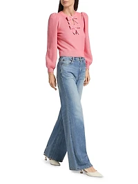 Doris Bow Puff-Sleeve Sweater