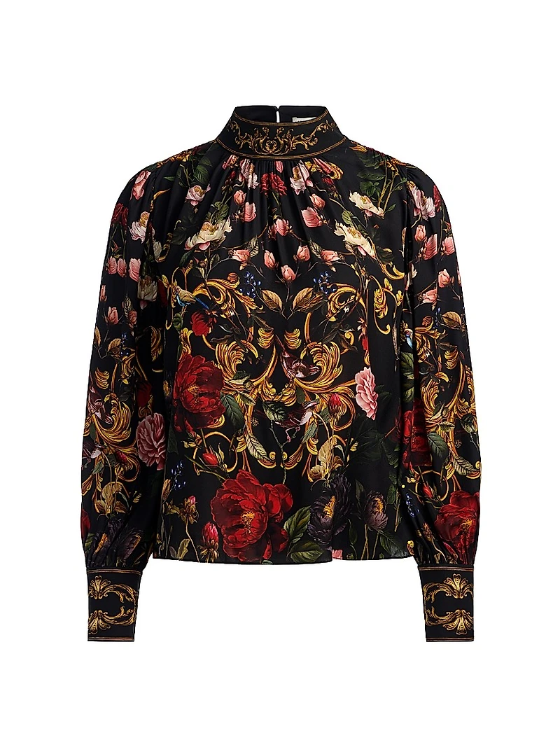 Marion Printed Mock-Turtleneck Blouse
