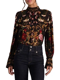 Marion Printed Mock-Turtleneck Blouse