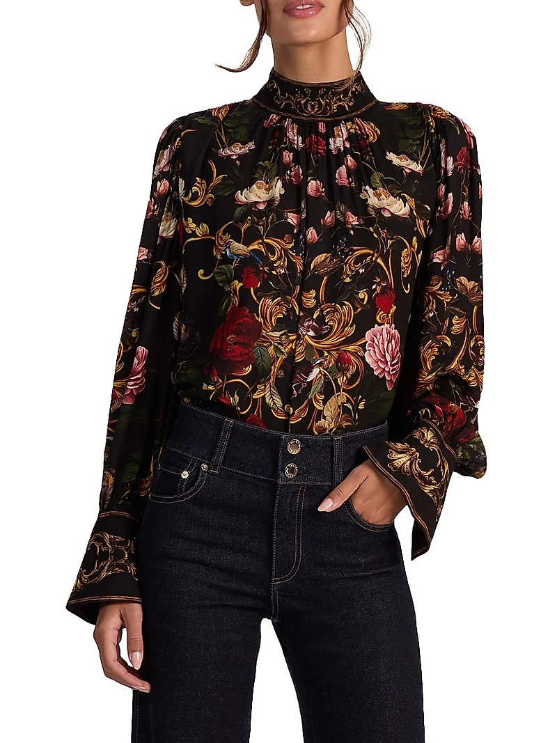Marion Printed Mock-Turtleneck Blouse