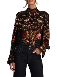 Marion Printed Mock-Turtleneck Blouse