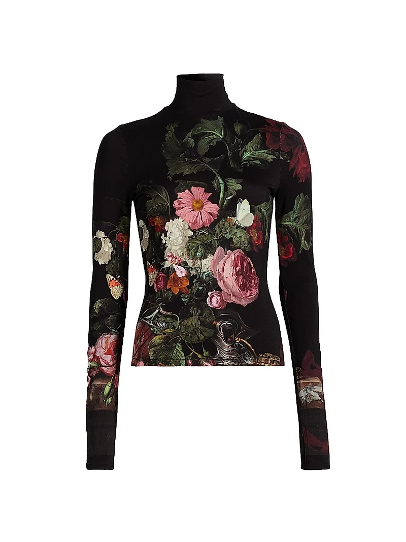 Delaina Floral Jersey Long-Sleeve Turtleneck