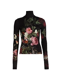 Delaina Floral Jersey Long-Sleeve Turtleneck
